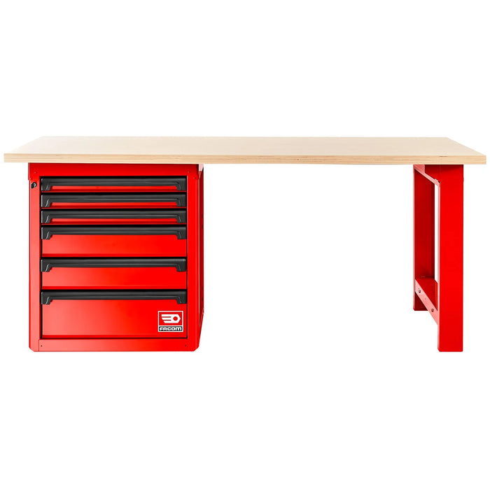 Établi avec plateau bois et meuble bas 6 tiroirs - rouge - RWS2-2MW6DPF Facom