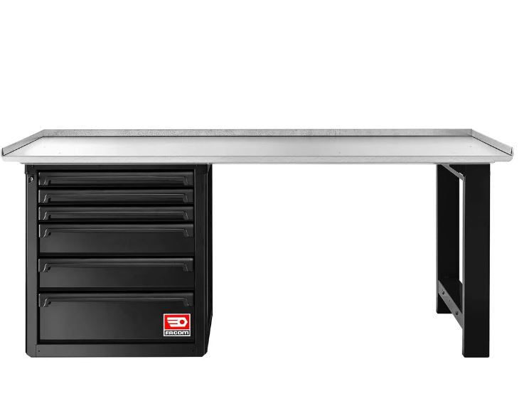 Établi avec plateau galvanisé + meuble bas 6 tiroirs - noir - RWS2-2MG6DBSPF FACOM
