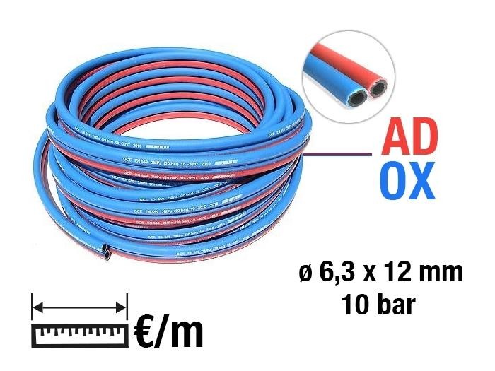 Tuyaux de caoutchouc jumelés TWIN gaz oxygène bleu - acétylène rouge