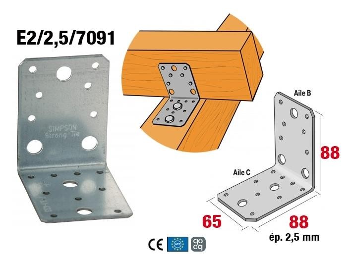 Équerre renforcée acier galva 65x88x88x2,5
