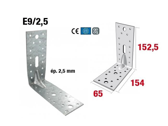 Équerre renforcée acier galvanise 65x150x150x2,5