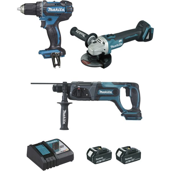 Ensemble de 3 machines 18 V Li-Ion 4 Ah (DDF482 + DGA504 + DHR241)DLX3078MJ MAKITA