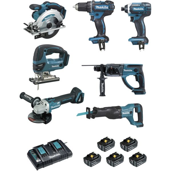 Ensemble de 7 machines (DDF482 + DTD152 + DGA504 + DSS610 + DHR202 + DJR186 + DJV180) DLX7013PT1 MAKITA