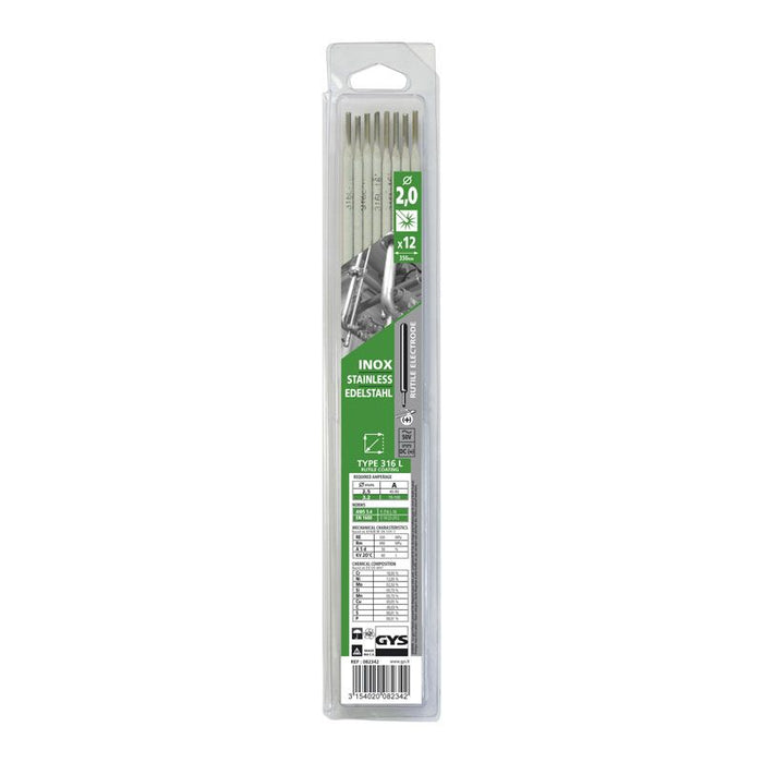 10 Électrodes inox 316L ø 2,0 - brochable 082359 GYS